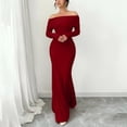 thumbnail image 2 of Women's Elegant Dress Long Sleeve Maxi Dress Off Shoulder Bodycon Dresses Formal Party Evening Dress Wine XL, 2 of 8