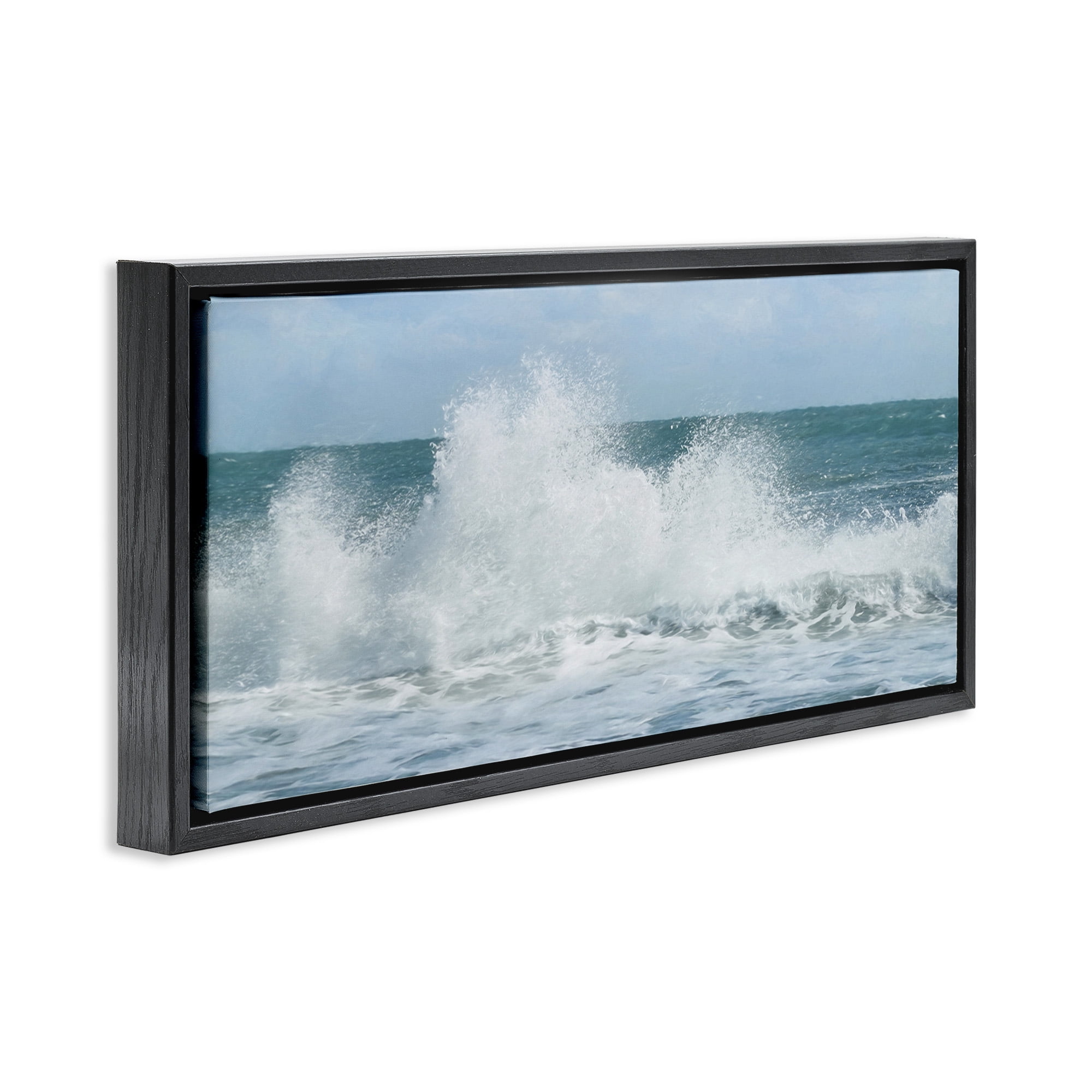 Stupell Industries Ocean Waves Crashing Foam Splash Nature Photography Black Floater Framed Canvas Art Print Wall Art, 31 x 14