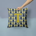 thumbnail image 2 of Letter T Football Blue and Gold Fabric Decorative Pillow, 2 of 4