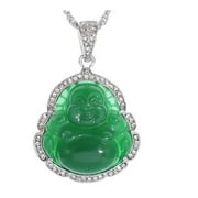 New Green Jade Color Happy Buddha Yoga Large Pendant Necklace Steel CZ Stone