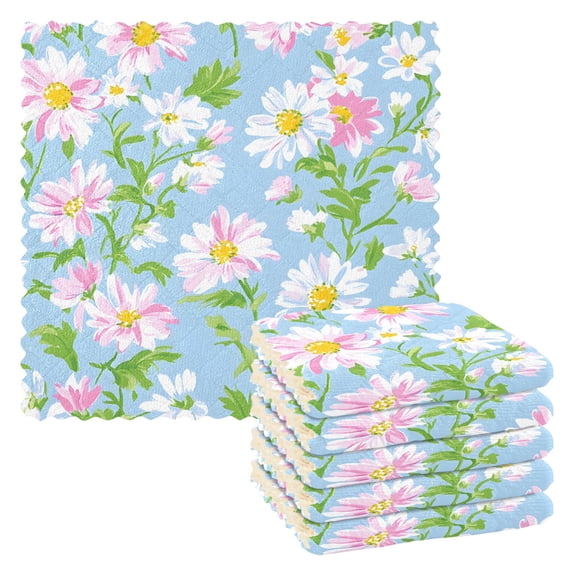 Yayeee 6 Pack Kitchen Dish Cloths Set for Washing Soft Drying Absorbent Microfiber Towels, Blue Floral