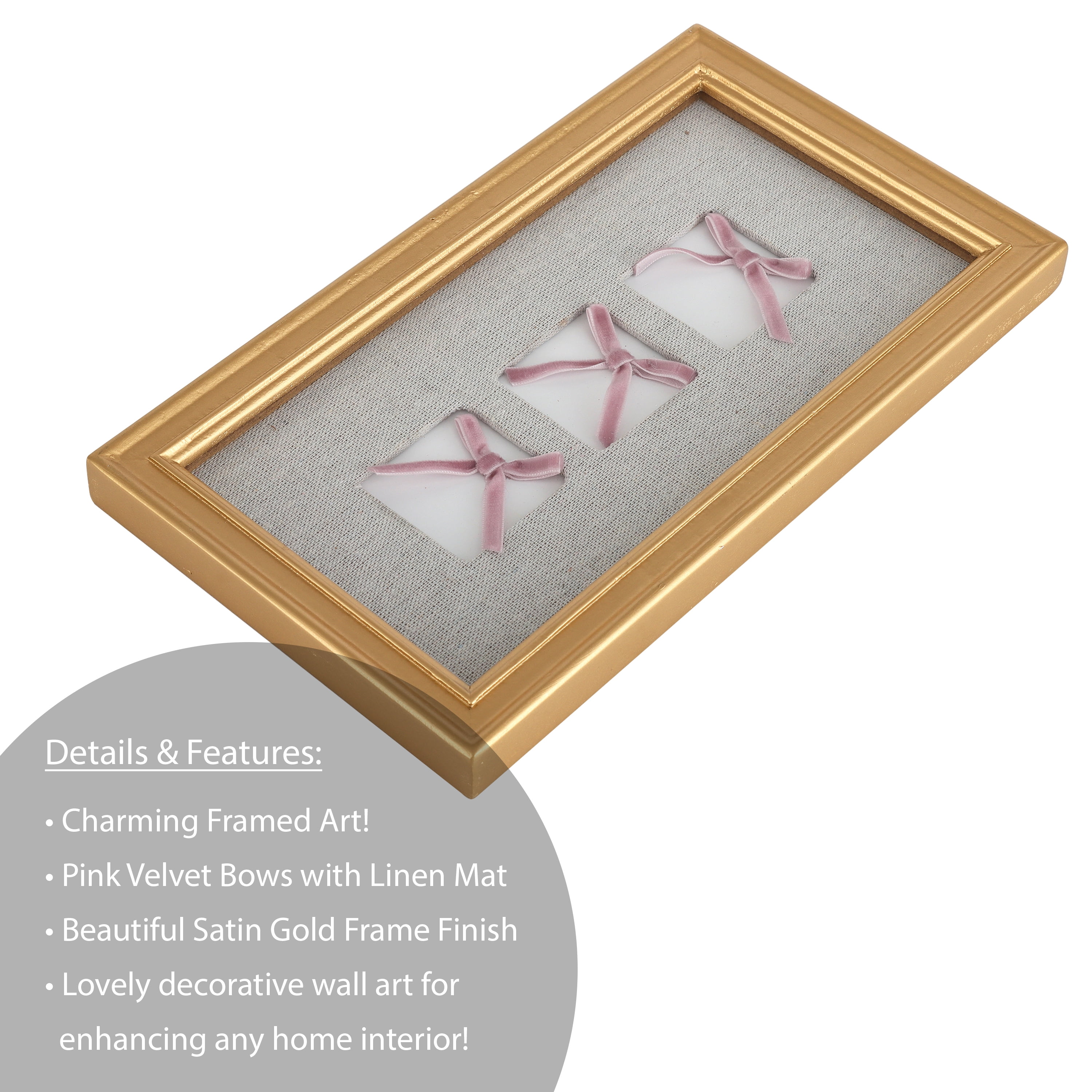 Home Decor Collection, Decorative Pink 3 Bow Framed Picture Wall Art