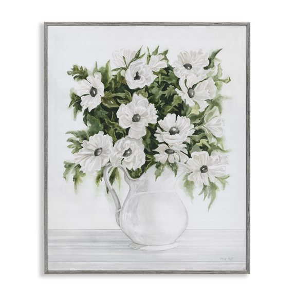 Stupell Industries Shabby Chic Blooming White Flowers Still Life Vase Gray Framed Giclee Art, 16 x 20, by Cindy Jacobs