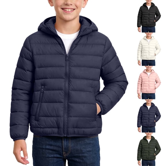 Lutiedan Hooded Puffer Jackets for Boys Girls Lightweight Zip Up Warm Jackets Casual Windproof Winter Coat with Pocket Size 7-15