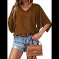 thumbnail image 1 of Blusas de Verano para Mujer, Elegantes, Informales, con Mangas 3/4 y Cuello en V, para Trabajo y Negocios Marrón Oscuro M, 1 of 7