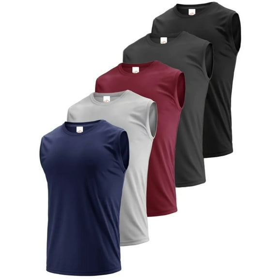 MANSENHUG Men's 5 Pack Tank Tops Sleeveless Workout Quick Drying Shirts Gym Muscle Shirts Athletic Bodybuilding Tee