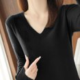 thumbnail image 7 of Scyoekwg Womens Tops V-Neck Knitted Sweater Fall Tops Trendy Solid Color Dressy Casual Blouses Loose Long Sleeve T Shirts Lightweight Pullover (Black,L), 7 of 7