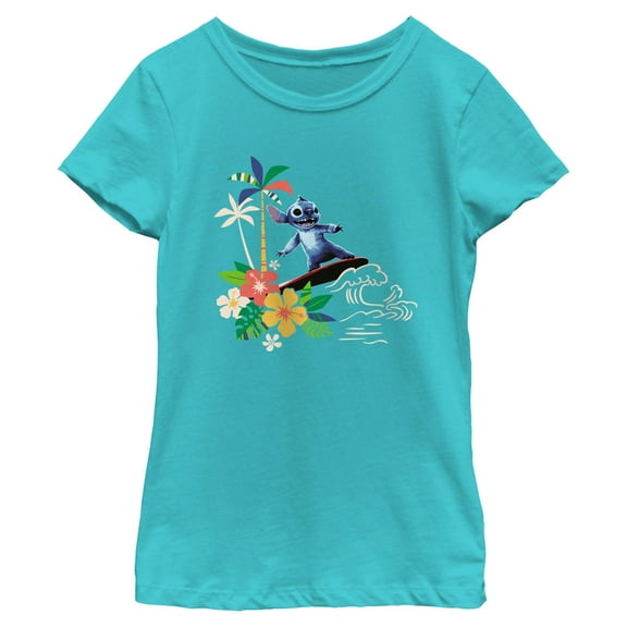 Girls Lilo & Stitch Surfing And Flowers T Shirt