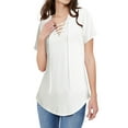 thumbnail image 4 of Nlife Women Lace-up Front Solid Color Short Sleeves Tunics Tops, 4 of 7