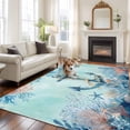 thumbnail image 2 of Coastal Anchor Blue Area Rugs 8'x10', Washable Small Throw Rugs for Living Room Patio, Summer Beach Nautical Coral Starfish Indoor Outdoor Rug Non-Slip Low Pile Carpet Runner Reversible Floor Mats, 2 of 8