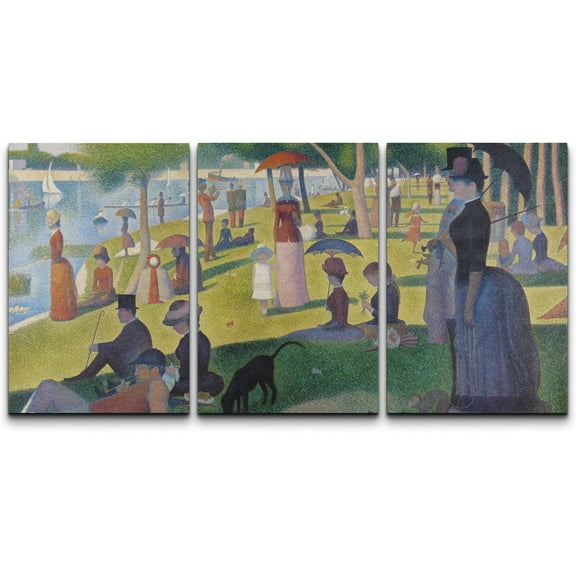 wall26 Canvas Print Wall Art Set La Grande Jatte by Georges Seurat Cultural Historic Oil Painting Fine Art Reproduction Scenic Colorful for Living Room, Bedroom, Office - 16"x24" x 3 Panels