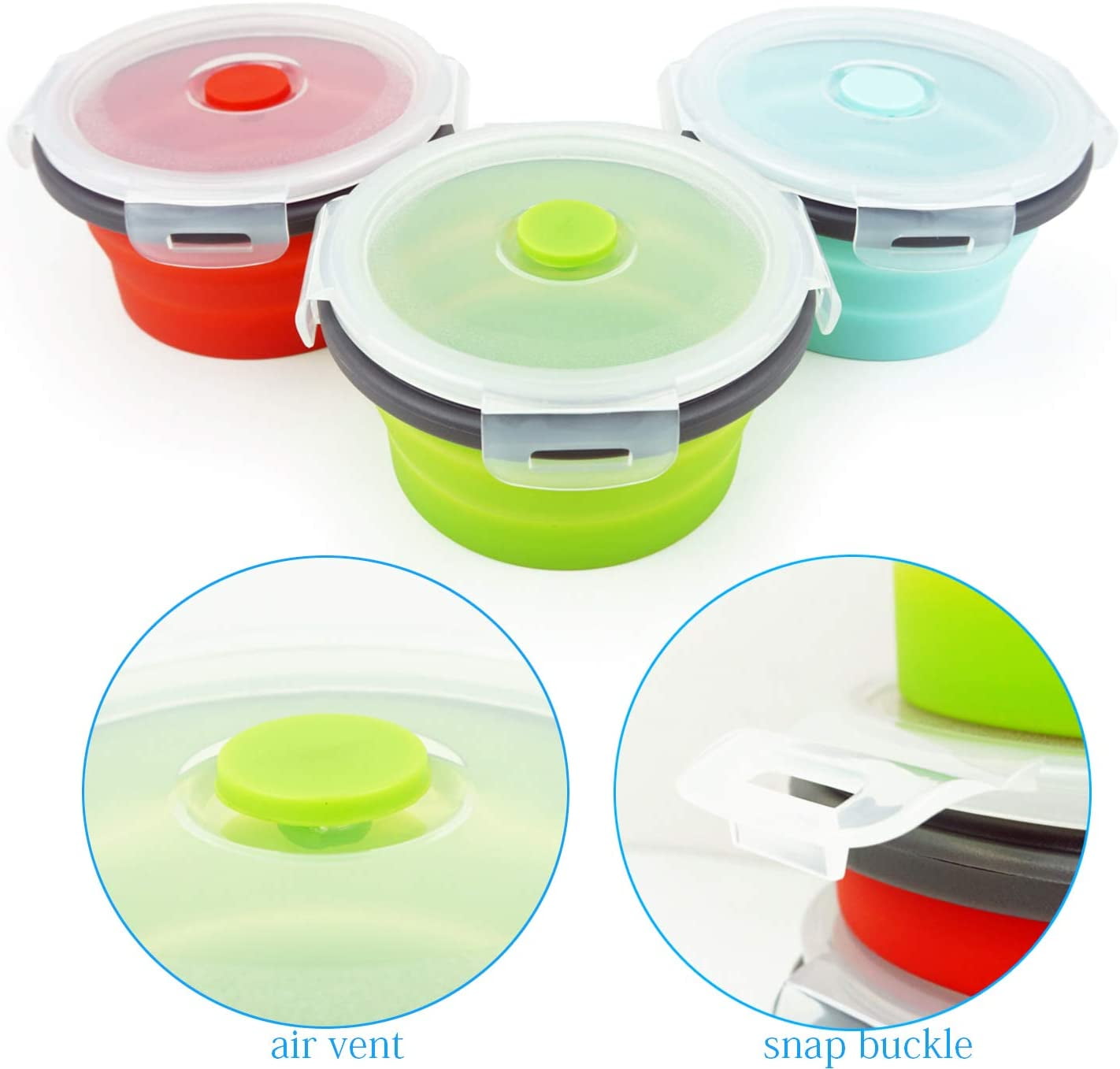 EcoMorning ECOmorning Set of 4 Collapsible Containers Food Storage Collapsible  Bowls for Camping Collapsible Silicone Food Containers