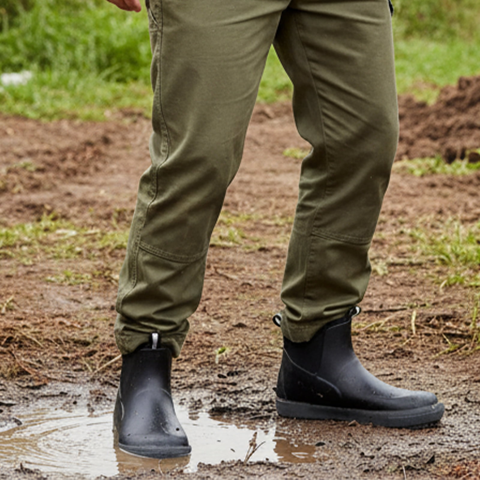YUCHANG Men's Rain Boots,Deck Boots for Men,Outdoor Rubber Fishing Garden Waterproof Ankle Rain Boots with High Traction(Black,11)