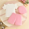 thumbnail image 5 of Lopeceal Kid Girls 3 Pieces Summer Outfits Sweet 3D Heart Ribbed Knit Ruffle Sleeve with Short and Beret Cute Cheeky 6M-4Y, 5 of 8