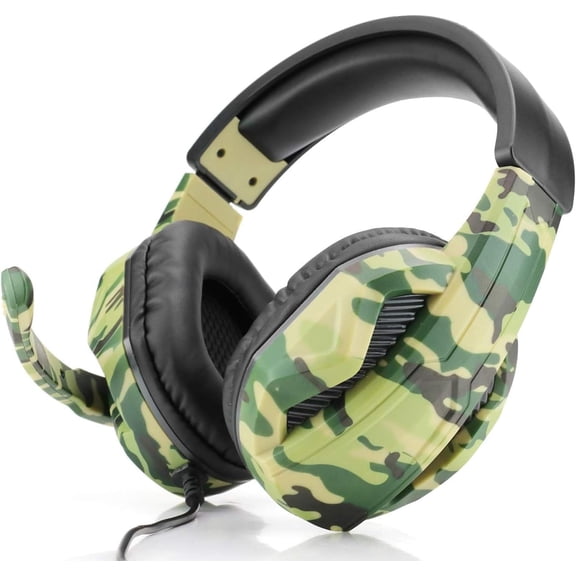 Gaming Headset with Microphone 3.5mm: Compatible with PC, PS4, PS5, Switch, Xbox One, and Xbox Series X|S. with Noise Cancelling Over-Ear Stereo Bass Surround Sound Gaming Headphone, Camo