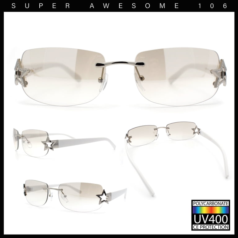 Womens Rimless Star Rhinestone Jewel Rectangle Wrap Fancy 