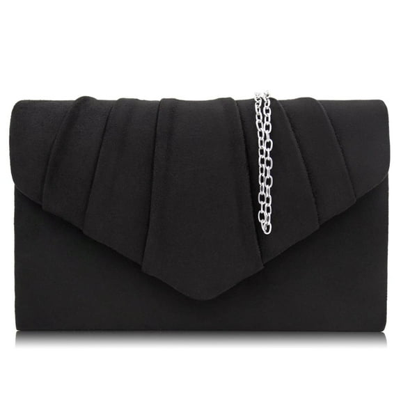 Nvzi Women Evening Bag Suede Pleated Clutch Purse Envelope Clutches Black