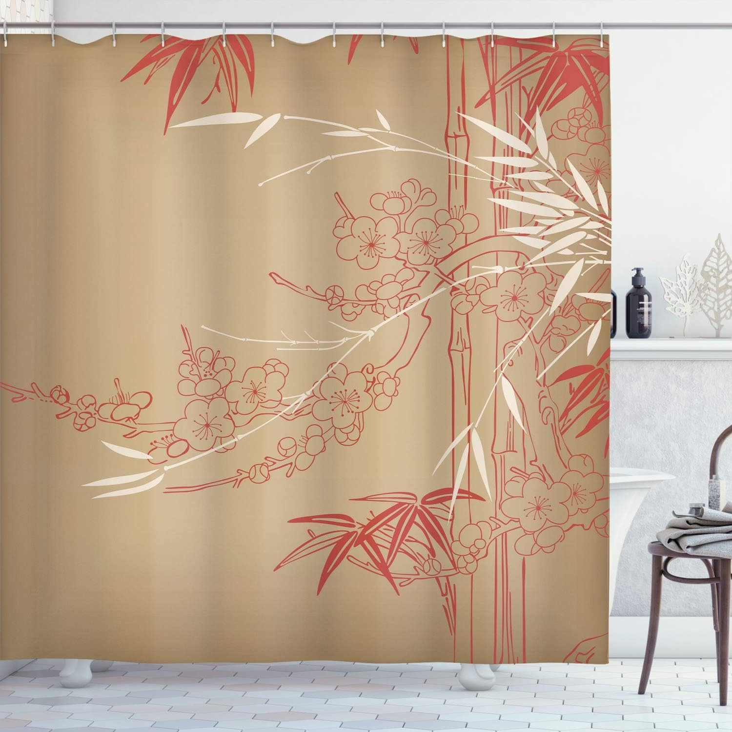 JOOCAR Bamboo Print Shower Curtain, Asian Stems Branches Flowers