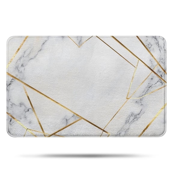 White Gold Geometric Marble Bathroom Rugs Mat,Non Slip Microfiber Bathroom Rug,Rubber Backing,Soft Bathroom Mats for Bathroom Floor,Tub and Shower,17x27in(43x68cm)