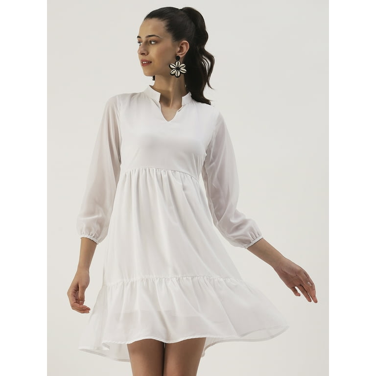 DressBerry Women's Solid Poly Georgette Mandarin Collar Long