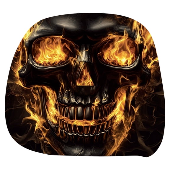 Flaming Fire Skull Covers for Cars, 4 Pcs Scary & Funny Cartoon Car Headrest Covers, Spooky Creepy Halloween Auto Head Rest Protector with Ghost Face Mask Design, for Vehicle Truck SUV