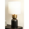 thumbnail image 3 of Kate and Laurel Marley Modern Mango Wood and Metal Bedside Table Lamp, 8 x 8 x 17, Antique Brass and Black, Decorative Sculpted Hourglass Tabletop Desk Lamp with Linen Shade for Living Room Decor, 3 of 10
