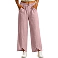 thumbnail image 4 of HomeDM Wide Leg Capri Pants for Women Casual Loose High Waisted with Pockets Pink Athletic Work Trousers Size XL, 4 of 7