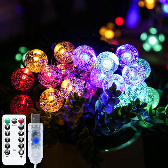 USB Bubble Ball Light String Lights Outdoor Crystal Globe LED Fairy Lights 8Mode Remote Garden Party Easter Christmas Wedding