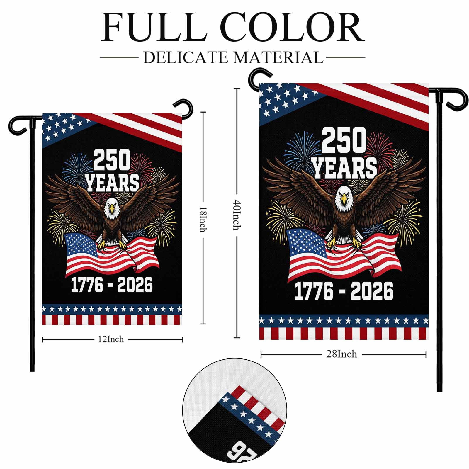 4th of July Garden Flags 250 Years Garden Flag Double Sided Welcome Flag Patriotic USA Flag Eagle Fireworks Independence Day Yard Flags for Outdoor Lawn Porch Memorial Day Holiday Decor 28x40 Inch