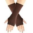 thumbnail image 1 of Xiao Hua Guantes sin dedos para mujer, con abertura para el pulgar, cálidos y elásticos, de medio dedo, para invierno, color marrón, 1 of 5