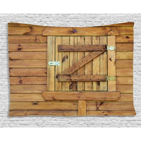 Countryside Classics Shutters Decor Tapestry, Closed Wooden Shutters Planks Rough Grunge Countryside Classic Design Print, Wall Hanging for Bedroom Living Room Dorm Decor, 80W X 60L Inches, Golden Oak, by Ambesonne ()