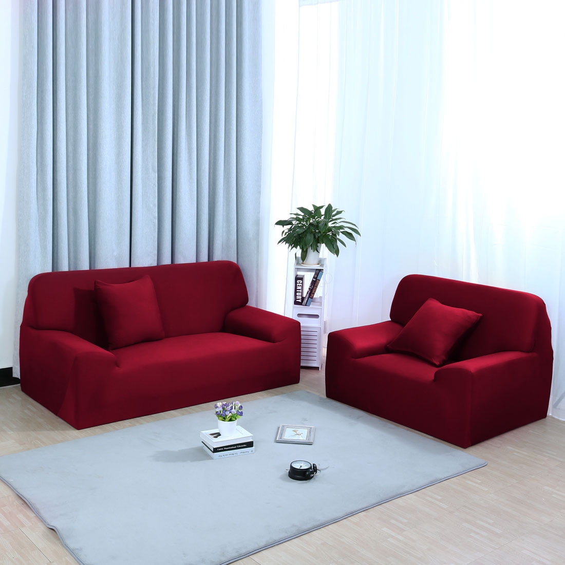 Unique Bargains 1-Piece Modern Solid Stretch XL Sofa Slipcover, Burgundy