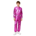 thumbnail image 7 of iiniim Boys Girls Hip Hop Modern Dance Outfit Shiny Metallic Long Sleeve Jacket and Pants Set Tracksuit Hot Pink 8, 7 of 7