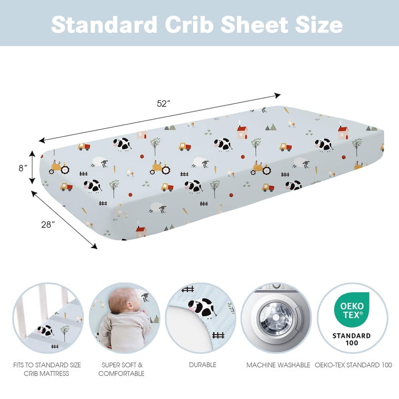 Bimocosy Crib Sheets Fitted 4 Pack for Baby Boys & Girls, Soft Microfiber Toddler Bed Sheets for Standard Crib & Toddler Mattresses 52'’ x 28'' (Ranch)