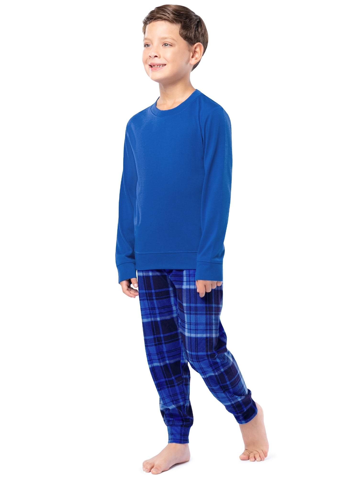 Fruit of the Loom Boy's Sleep Long Sleeve Top & Velour Fleece Jogger Pajama Set, 2-Piece, Sizes 4-16