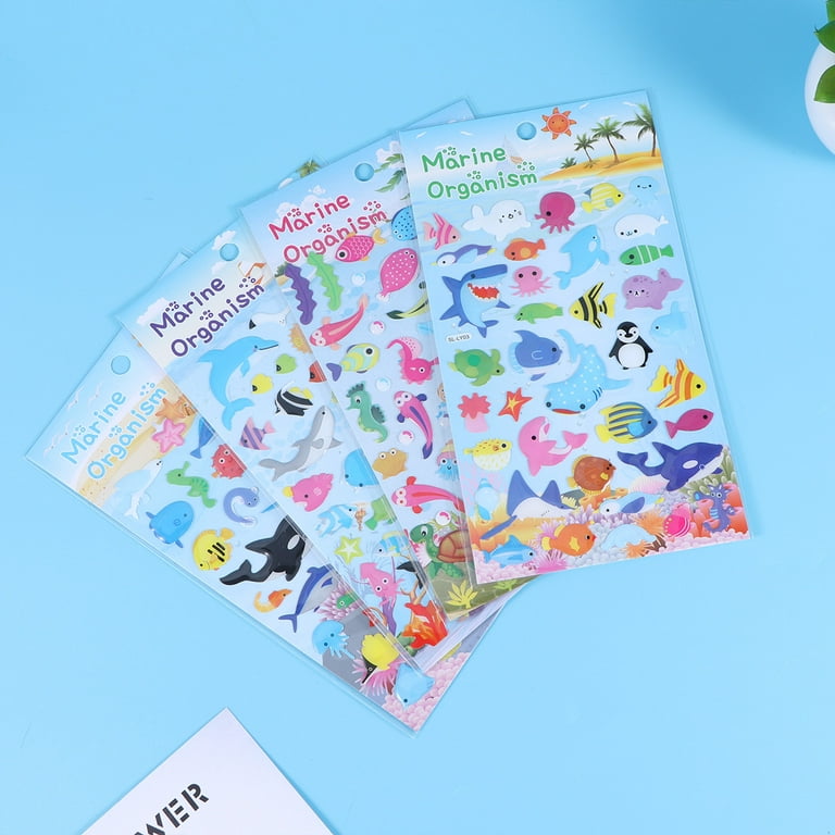 Colorful Marine Life 3D Puffy Stickers, Cartoon Sea Creatures