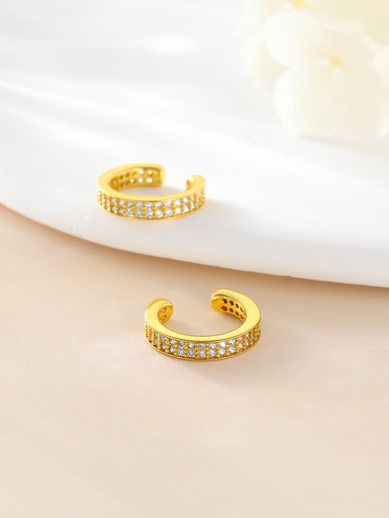 Suplight 925 Sterling Silver White Gold Plated Ear Cuffs Earrings for Women, Double Layer Zircon Earrings Clip On Cartilage Earrings