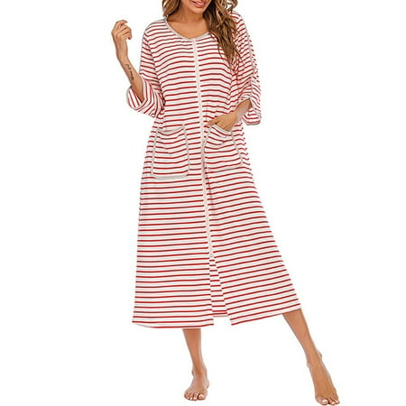

Women s Stripe Nightgown Sleepwear Dress Long T Shirt Nightdress Soft Sleepshirt Homewear
