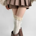 thumbnail image 5 of Japanese Sweet Ruffle Lace Top Thigh High Socks with Bowknot Winter Warm Cotton Over Knee Long Boot Stockings for Women, 5 of 9