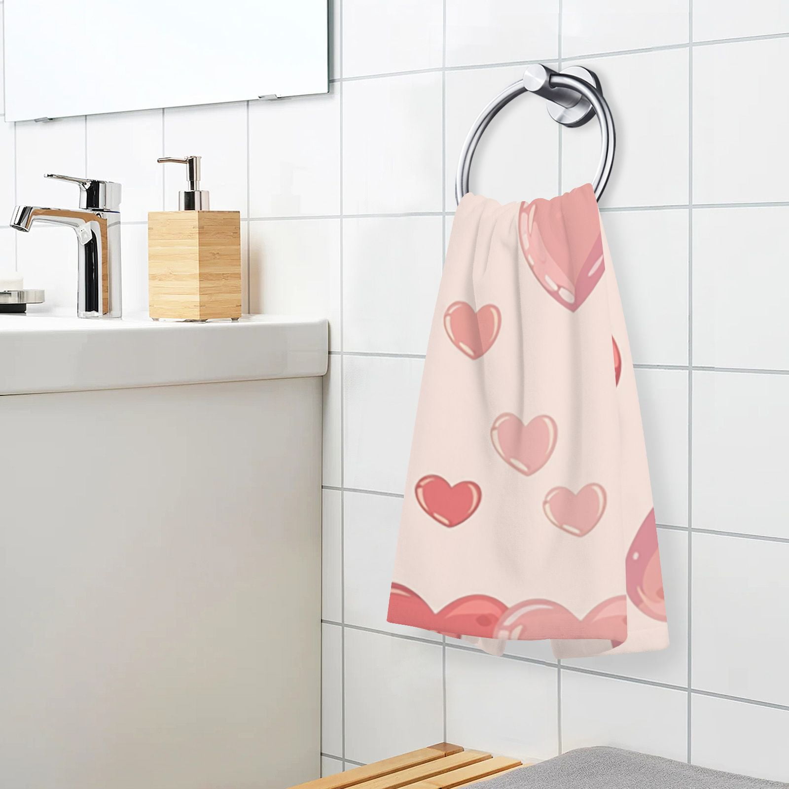 Red and Pink Hearts Hand Towels Cotton Bath Towels Large Face Towels Absorbent for Bathroom 2 Packs
