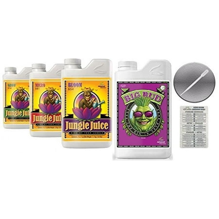 Advanced Nutrients Jungle Juice Bloom, Grow, Micro 4L & Big Bud Organic 1L Bundle with  Conversion Chart and 3mL