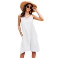 thumbnail image 5 of Fiophy Women's 100% Linen Sleeveless V Neck Halter High Low Midi Dresses with Pockets Summer Casual Beach Flowy Dresses, White, M, 5 of 7