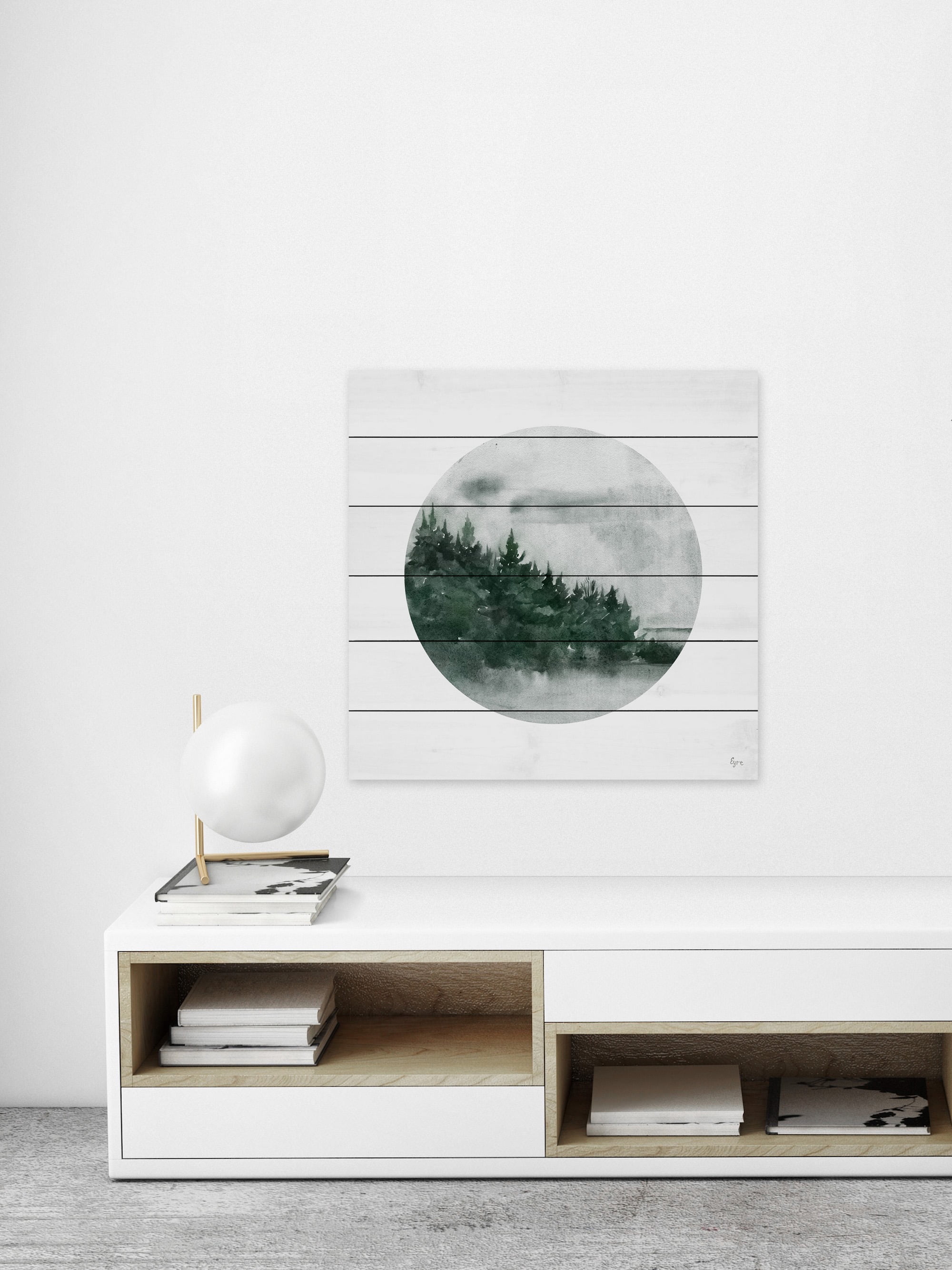 Forest Dusk Painting Print on White Wood