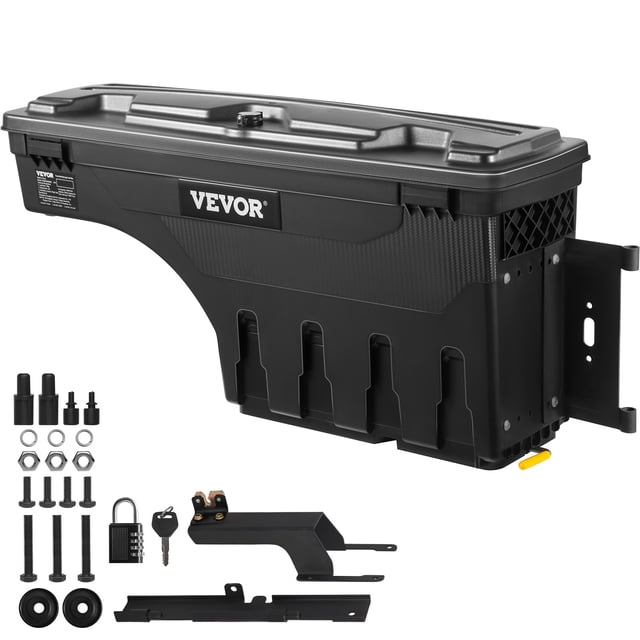 VEVOR Coffre de Rangement pour Caisse de Camion, Boîtier de Balançoire Verrouillable avec Cadenas à Mot de Passe, Coffre à Outils pour Puits de Roue en ABS 6,6 Gal/25 L, Étanche et Durable, Compatible avec Ford F-150 2015-2021, Côté Passager