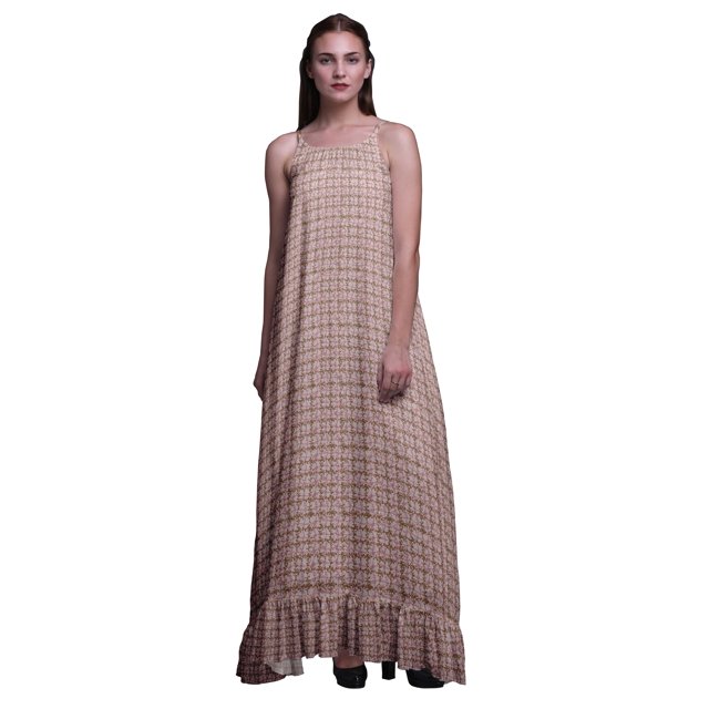 Bimba Robe de Nuit à Bretelles Spaghetti, Motif Floral et Rose, Marron Clair, Grande Taille