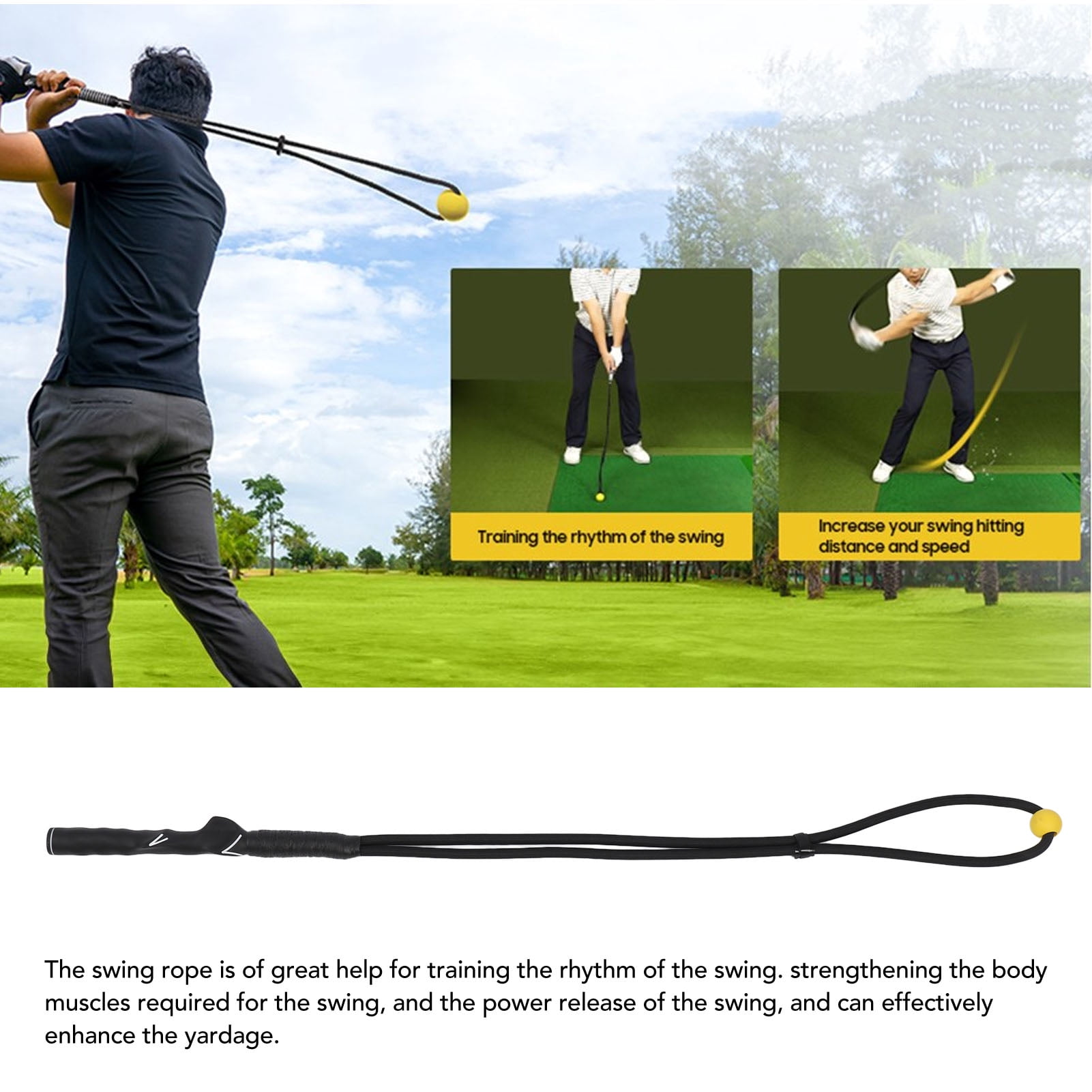 Suodoka Golf Swing Trainer Warm Up Stick Flexible Swing Speed Training Aid with Ball for Arm Strength Exercise Anti Slip Grip Nylon Rubber Black (14.57 inches / 37 cm)