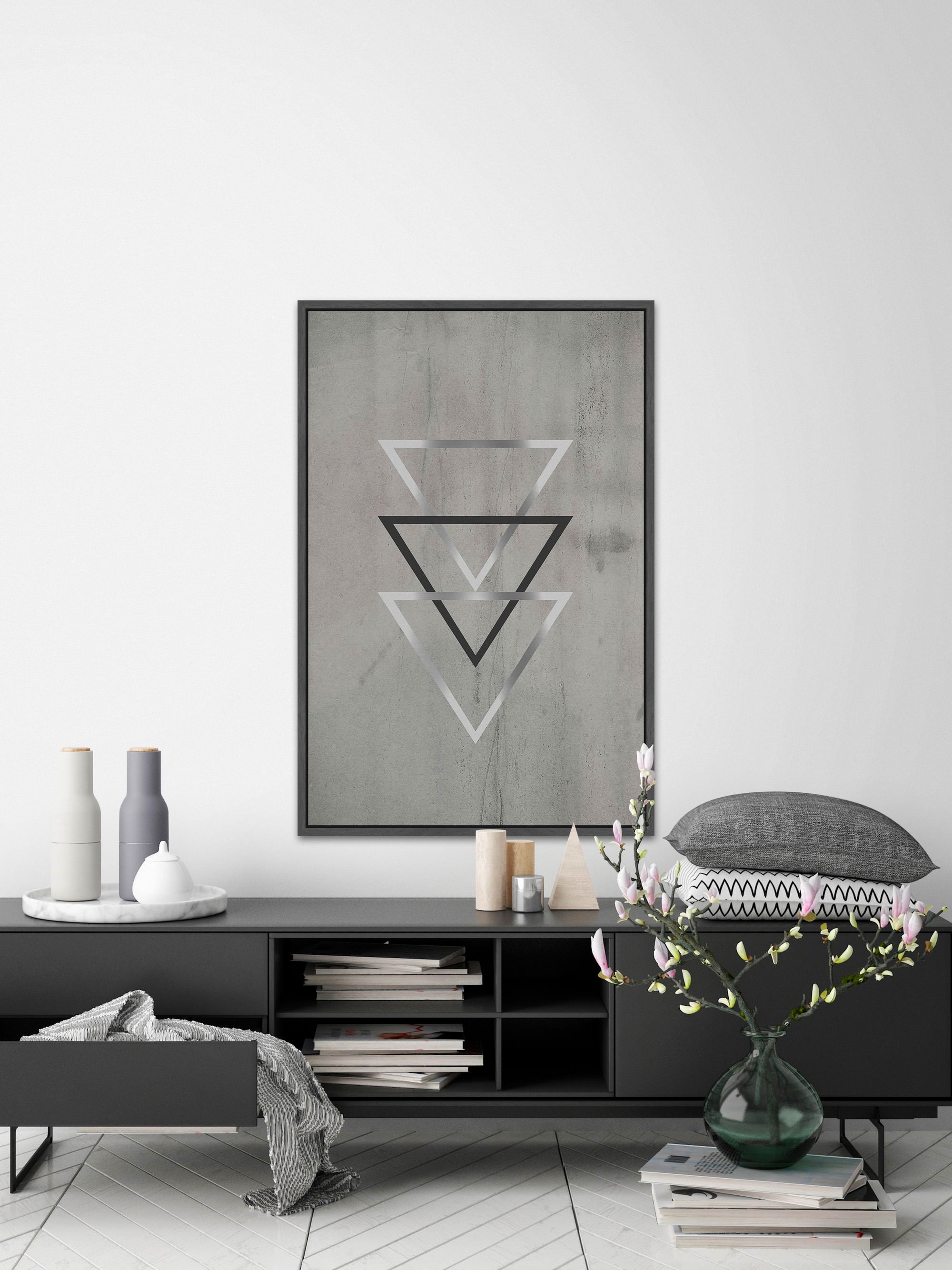 Silver Triangles Floater Framed Painting Print on Canvas