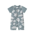 thumbnail image 2 of Aojekbee Kids Boys Summer Swimwear Casual Cute Sea Element Prints Zipper Short Sleeve Monokini Swimsuit Beachwear Bathing Suit, 2 of 10