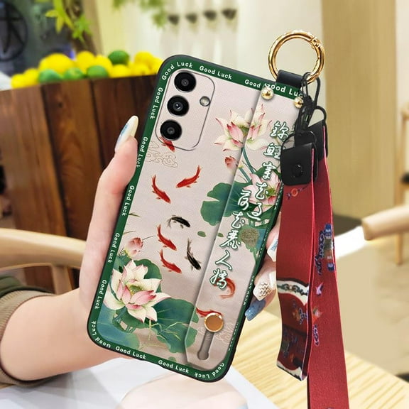 LYM-Phone Case For Samsung Galaxy A14 5G/4G/SM-A146P, Lanyard Chinese style Anti-knock Fashion Back Cover Phone Holder For Mom Silicone Protective Wristband Kickstand Durable Anti-dust