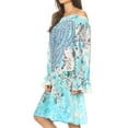 thumbnail image 4 of Sakkas Riza Women's Off Shoulder Long Sleeve Tunic Shirt Short Dress with Print - FTU294-Turq - One Size Regular, 4 of 5